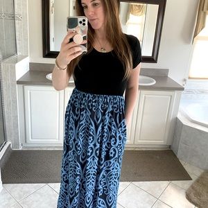 Blue and black patterned maxi dress